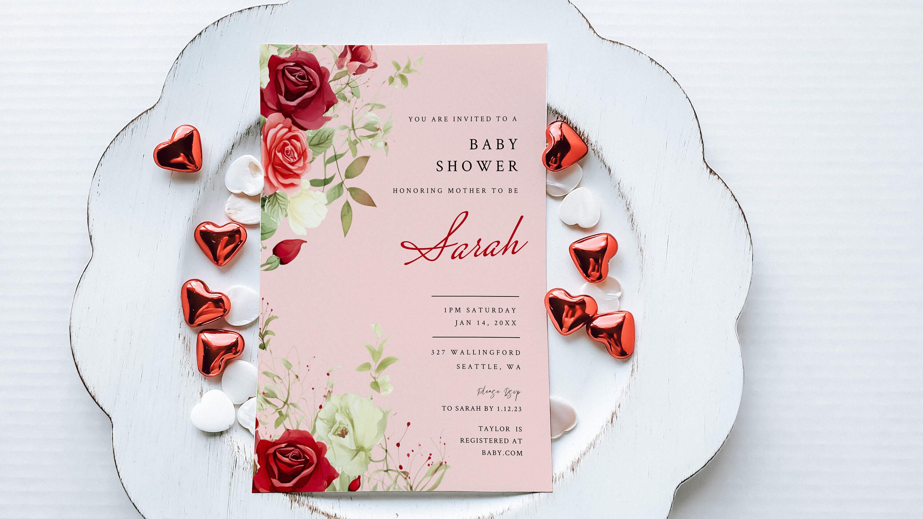 Red Rose Editable Invitation Template, Red and Pink Shower Theme ...