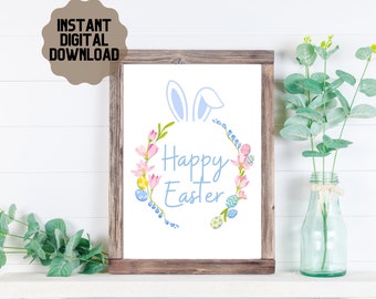 INSTANT Download Happy Easter Print Pastel Easter Print Farmhouse Easter Print Pastel Wall Art Easter Kitchen Print Easter Wall Decor