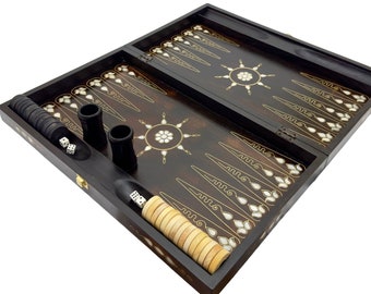 Premium Backgammon Game Set with Tote Bag - Large Chess and Backgammon Board with Chips - Handmade Gift for Husband - Anniversary Gift Idea