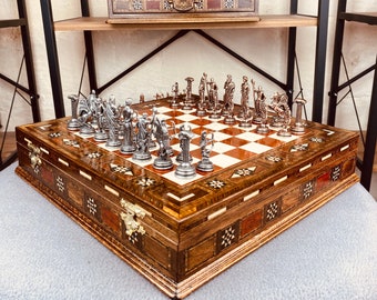 Luxurious Greek Mythology Chess Set with Storage - Ancient Olympus Gods Themed Metal Chess Figures and 12" Board- Handmade Gift for Birthday