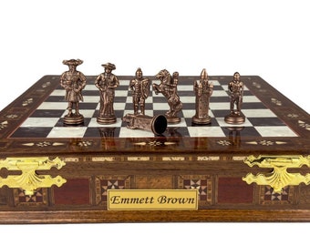 14" German Chess Set- Personalized Wooden Chessboard and Realistic Metal Chess Pieces - Unique Gift Idea- Large Customized Chessboard