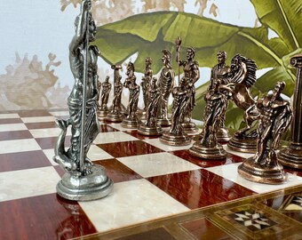 Luxury Metal Themed Chess Set - Handcrafted Chess Pieces on Personalized Board - Elegant Anniversary Gift - Chess for Adults and Kids