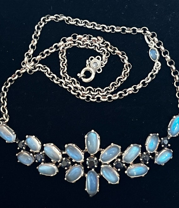 Moonstone and sapphire flower necklace