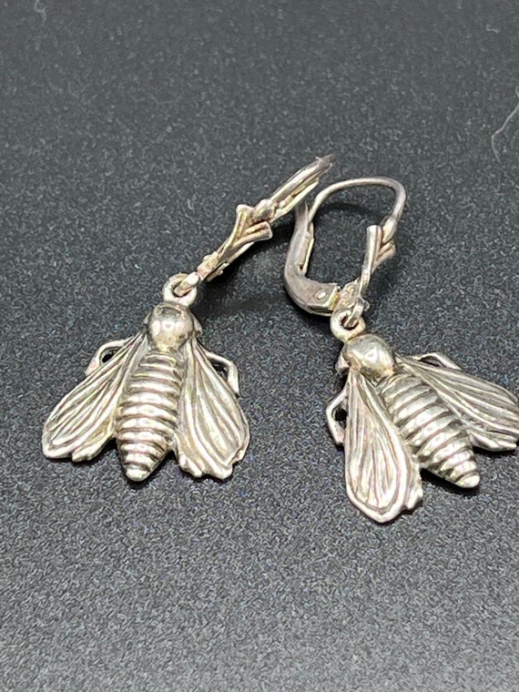 Antique Silver 925 Honey Bee Earrings