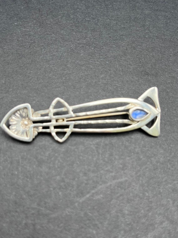 Antique Art Deco Silver Moonstone Abstract Flower 