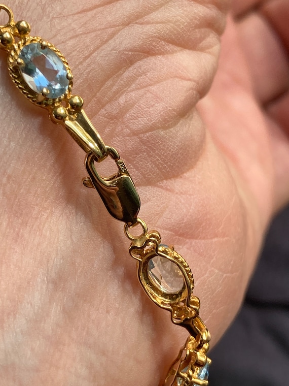 Antique 10K gold Oval Cut Aquamarine Bracelet - image 9