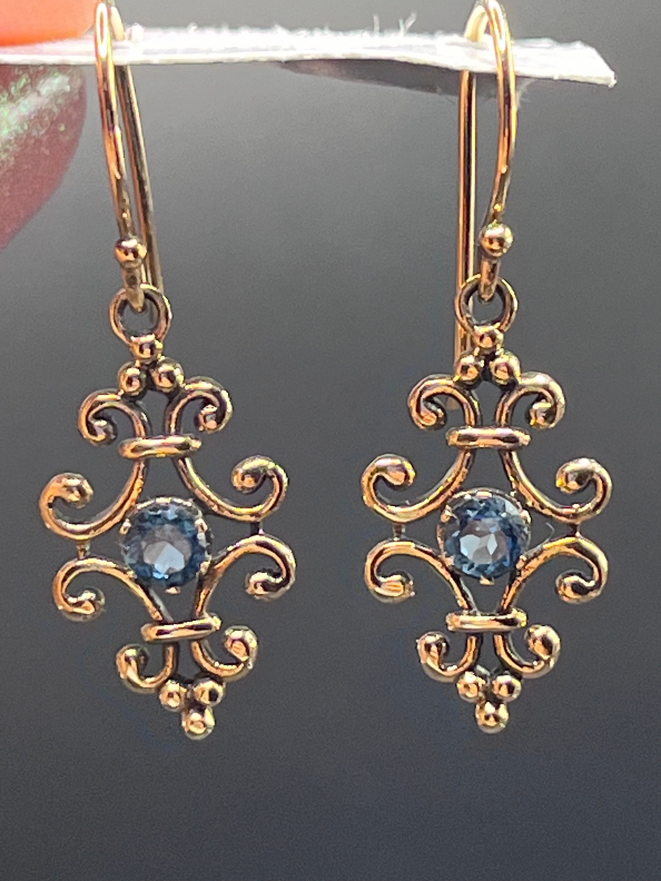 Boucles D'oreilles Percées Vintage Or Avec Cristaux Topaze - Ancien Bijou N°2289 - Très Bon état
