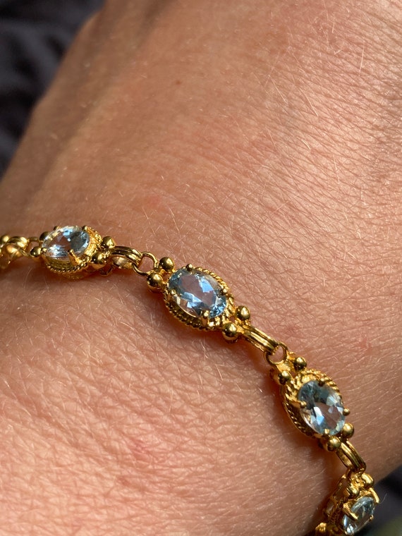 Antique 10K gold Oval Cut Aquamarine Bracelet - image 10