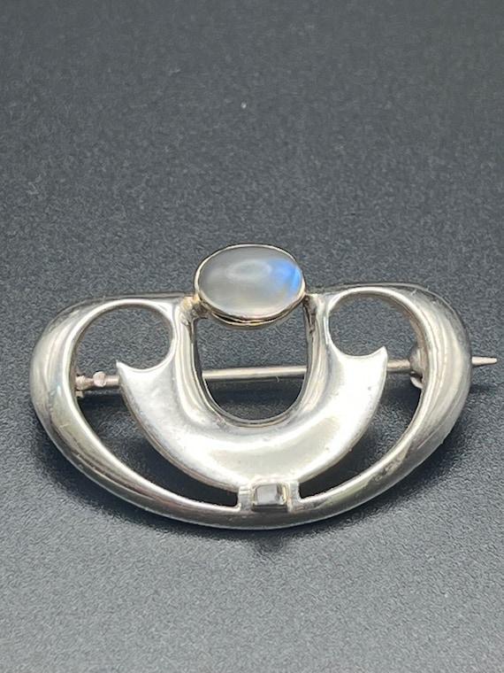 Antique Art Deco/ Art Nouveau Silver Moonstone Brooch