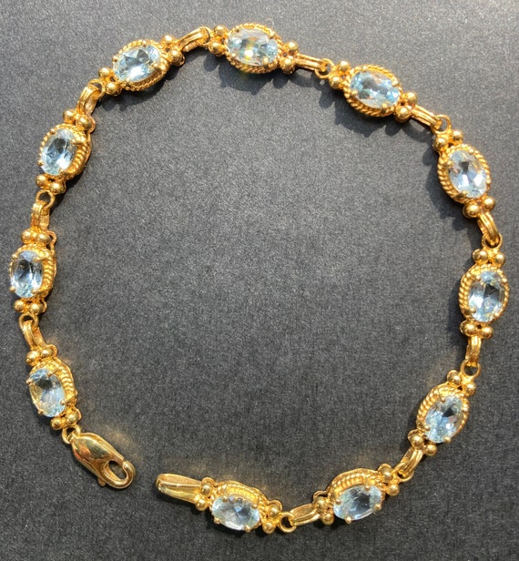 Antique 10K gold Oval Cut Aquamarine Bracelet - image 4