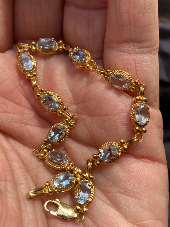 Antique 10K gold Oval Cut Aquamarine Bracelet - image 2