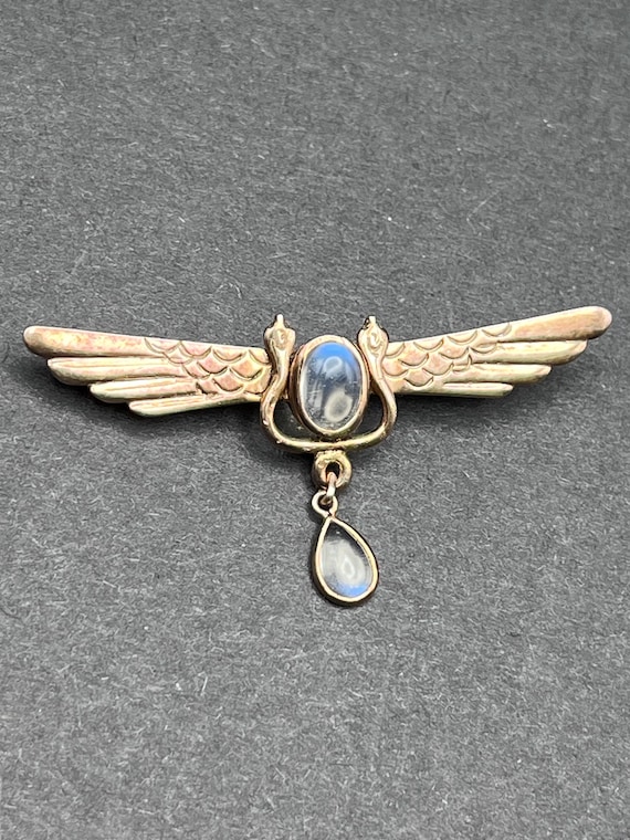 Antique Art Deco Moonstone Snake and Wings  Brooch