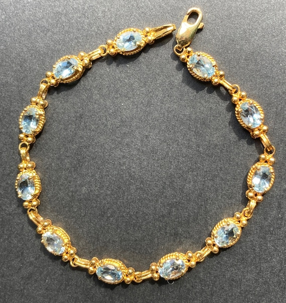 Antique 10K gold Oval Cut Aquamarine Bracelet