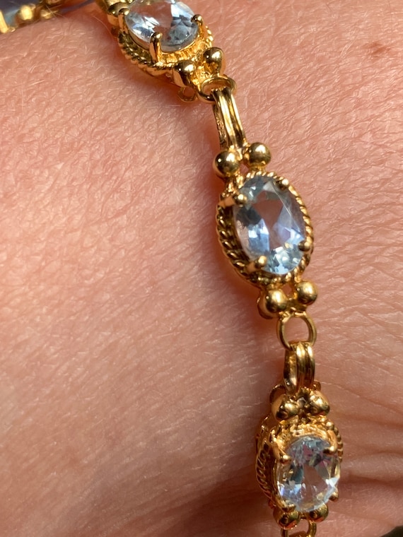 Antique 10K gold Oval Cut Aquamarine Bracelet - image 7