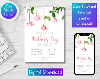 Mother's Day Brunch Invitation, Mother's Day Invitation, Printable Brunch Invitation, Mobile Invitation, Download, Digital Invitation