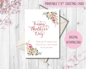 Printable Mother's Day Card, Mother's Day Card, Instant Download, Print At Home, Digital Greeting Card, Printable Greeting Card