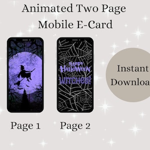アニメーションハロウィーン E カード、ハロウィーン カード、インスタント ダウンロード、デジタル グリーティング カード、電子カード、グリーティング カード、モバイル カード、E カード