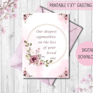 Printable Sympathy Card, Sympathy Card, Instant Download, Print At Home, Digital Greeting Card, Printable Greeting Card, Floral Sympathy