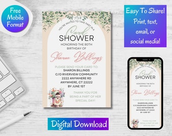 Birthday Card Shower, Milestone Card Shower, Card Shower, Birthday By Mail, Card Party, Print Invitation, Mobile Invitation, Floral, Digital