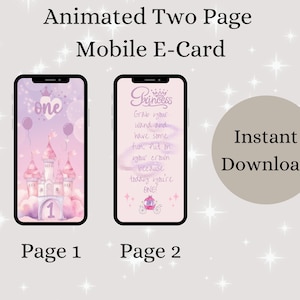 Animierte E-Card zum 1. Geburtstag Mädchen, Sofort Download, digitale Karte, elektronische Karte, Grußkarte, Mobile Karte