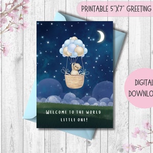 Printable Baby Boy Card, Baby Boy Card, Instant Download, Print At Home, Digital Greeting Card, Printable Greeting Card, Baby Shower Card