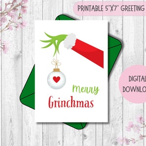 Tarjeta Feliz Grinchmas imprimible, Tarjeta Grinch, Descarga instantánea, Imprimir en casa, Tarjeta de felicitación digital, Tarjeta de Navidad, Tarjeta de felicitación imprimible