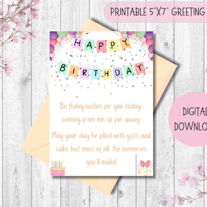Carte d’anniversaire imprimable, carte d’anniversaire Across The Miles, téléchargement instantané, impression à la maison, carte de vœux numérique, carte de vœux imprimable