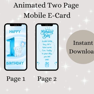 アニメーション化された 1 歳の男の子の誕生日 E カード、1 歳の誕生日カード、即時ダウンロード、デジタル カード、電子カード、グリーティング カード、モバイル カード