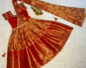 Kanjivaram Silk Indian Kid Girl Gown, Lehenga for Kids Girls, Lehenga Choli, Ready to wear Chaniya Choli, Girl's Lehenga Choli, Ethnic Dress