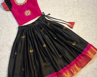 Traditional Zari Silk Lehenga For Kid, Brides Wear Lehenga for Kid, Indian ethnic kids wear Lehenga choli, Kid saree Lehenga, Navratri Dress