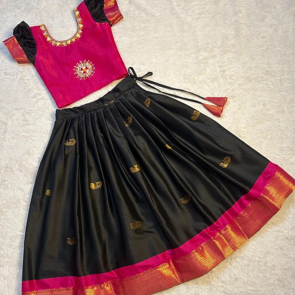 Traditional Zari Silk Lehenga For Kid, Brides Wear Lehenga for Kid, Indian ethnic kids wear Lehenga choli, Kid saree Lehenga, Navratri Dress