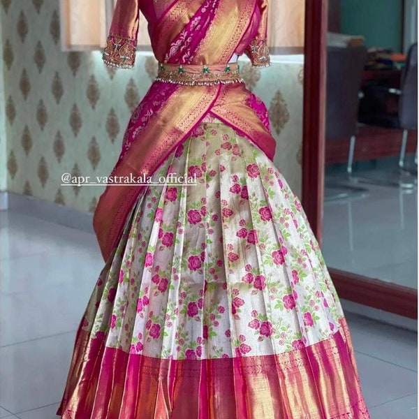Ontwerper Kanjivaram zijde halve Saree Lehenga met Banarasi zijden blouse Zuid-Indiase bruiloft vrouw Saree Lengha klassieke slijtage Lehenga RS