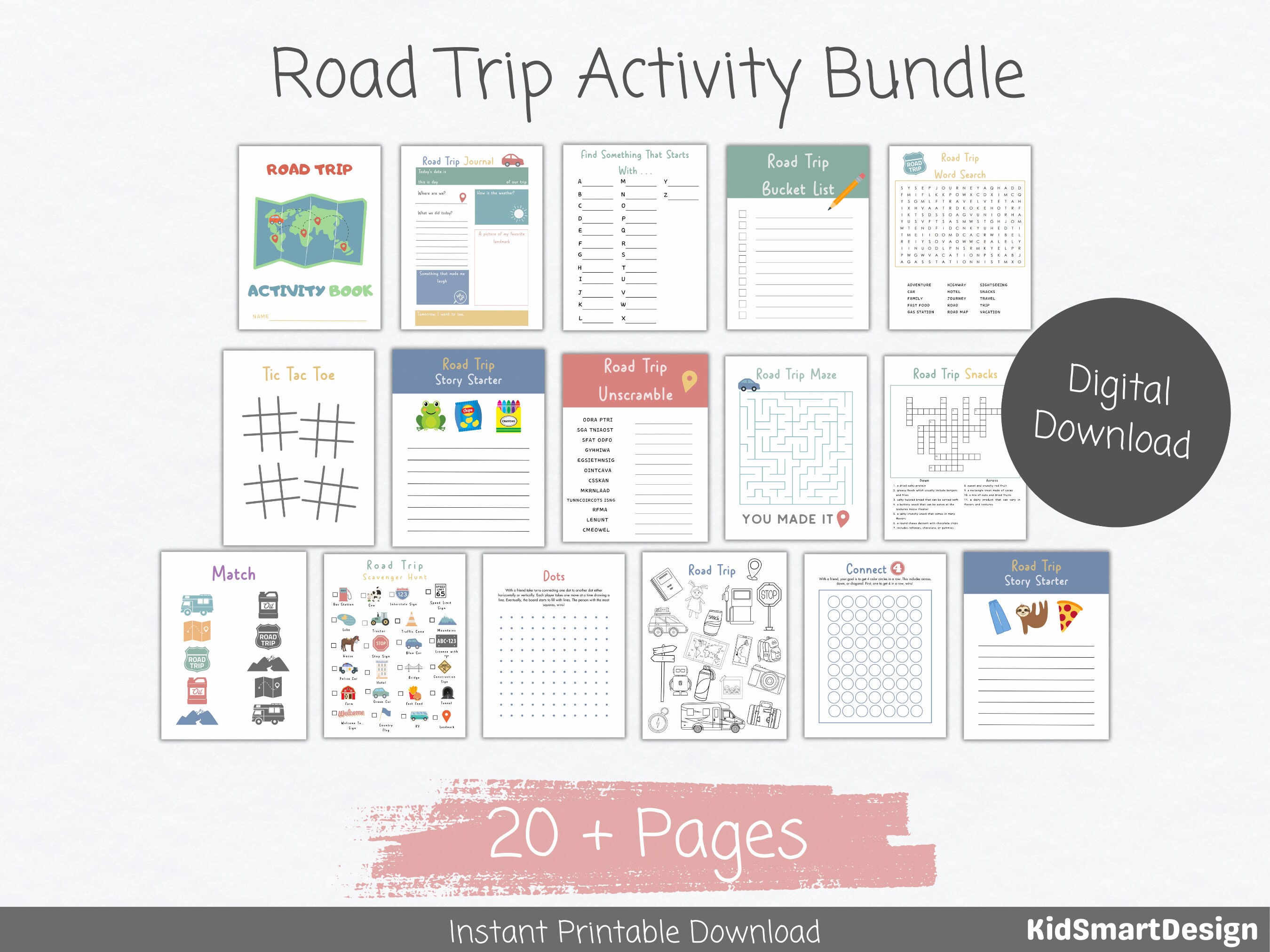 Road Trip Activity Booklet Travel Activity Pack Printable Car Games ...