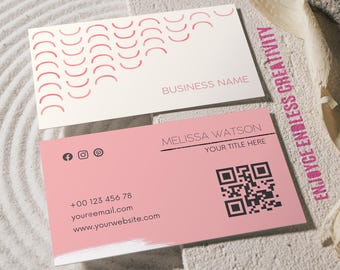 Modern Feminine Business Card Template – Soft Pink & Off White – Editable Branding Card with Brush Stroke – Digital and Printable download