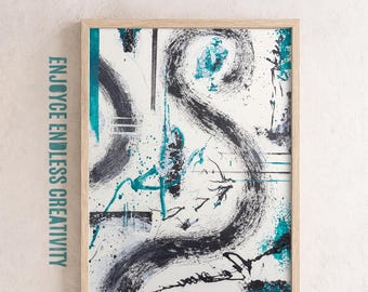 Energetic Teal Abstract Wall Art – Bold Modern Printable Poster – Expressive Home Office Decor – Motivational Digital Art Download
