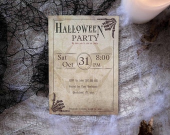 Freaky vintage brown editable halloween party invitation canva template printable + digital invite -halloween collection- instant download