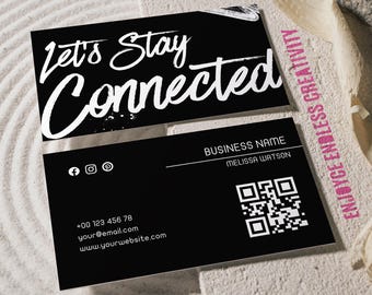 Urban Black Business Card Template – Let’s Stay Connected – Editable QR Contact Card for Creative – Printable & Digital – Instant Download