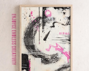 Soft Pink Abstract Wall Art – Bold Minimalist Brush Strokes Black & Pink – Printable Modern Decor – Digital Download Art Print - Feminine