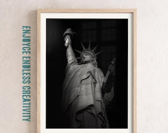 Statue of Liberty Fine Art Print – Minimalist Black and White Photography – Quiet Strength Wall Art – Instant Download