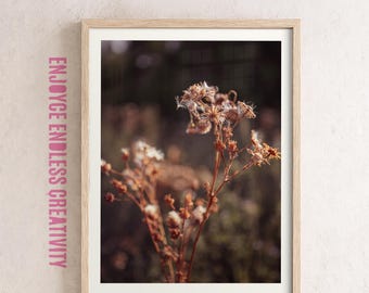 Dreamy Autumn Wildflower Wall Art – Feminine Fine Art Photography Print with Soft Light & Moody Tones – Instant Download