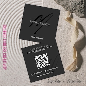 Sjabloon voor modern fris vierkant monogram visitekaartje – bewerkbaar zwart elegant brandingontwerp – afdrukbaar en digitaal – direct downloaden