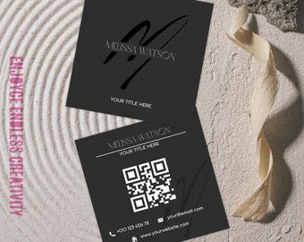 Modern fresh Monogram Square Business Card Template – Editable Black Elegant Branding Design – Printable & Digital – Instant Download