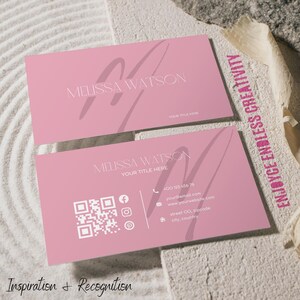 Frische elegante rosa Visitenkarten Vorlage – Feminines Monogramm & weiches minimalistisches Design – moderne bearbeitbare Branding Karte – Sofort Download