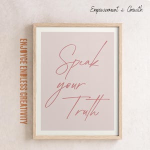 Empowering Quote Poster – Speak Your Truth – Feminine Self-Expression Wall Art – Soft Pink Affirmation Print – Instant Digital Download