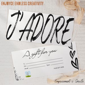 Sjabloon voor vrouwelijke cadeaubonnen – Jadore Empowering afdrukbare voucher met elegante kalligrafie – verheffend cadeau voor haar – direct downloaden