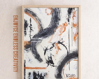 Modern Abstract Zen Wall Art – Bold Black White Copper Painting for Empowering Minimalist Decor – Artistic Printable – Instant Download