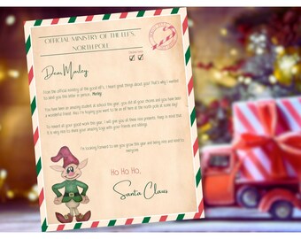 Vintage paper green red editable letter from santa canva template cute kids christmas stocking filler - kids christmas- instant download