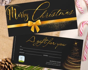 black and gold christmas gift certificate editable template bold holiday business gift voucher - Christmas collection - instant download