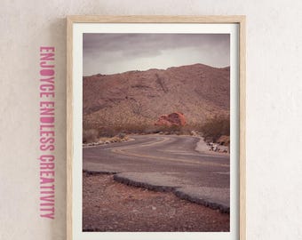 Valley of Fire Desert Road Print – Warm Landscape Photography from Nevada USA – Moody Inspiring Fine Art Wall Decor – Instant Download