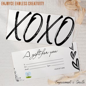 XOXO Zitat Geschenkgutschein Vorlage - Handgeschriebener Kalligraphie-Stil - Ermächtigung und Wachstum - Bearbeitbar druckbar - Sofort Download